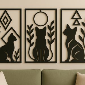 decoracion hogar gatos misticos muralla pared madera