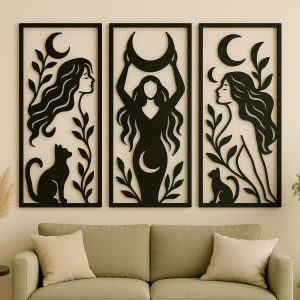 energia femenina diseño mujer lunas y gatos arte y madera decoracion hogar
